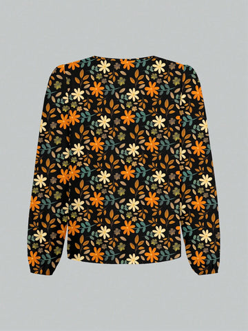 Floral Elegant Casual Minimalist Women Blouse, Suitable For Winter Wear