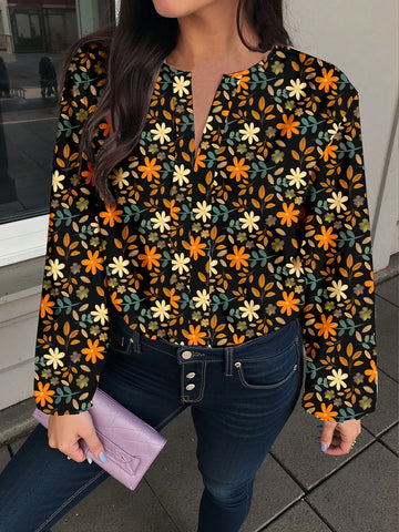 Floral Elegant Casual Minimalist Women Blouse, Suitable For Winter Wear