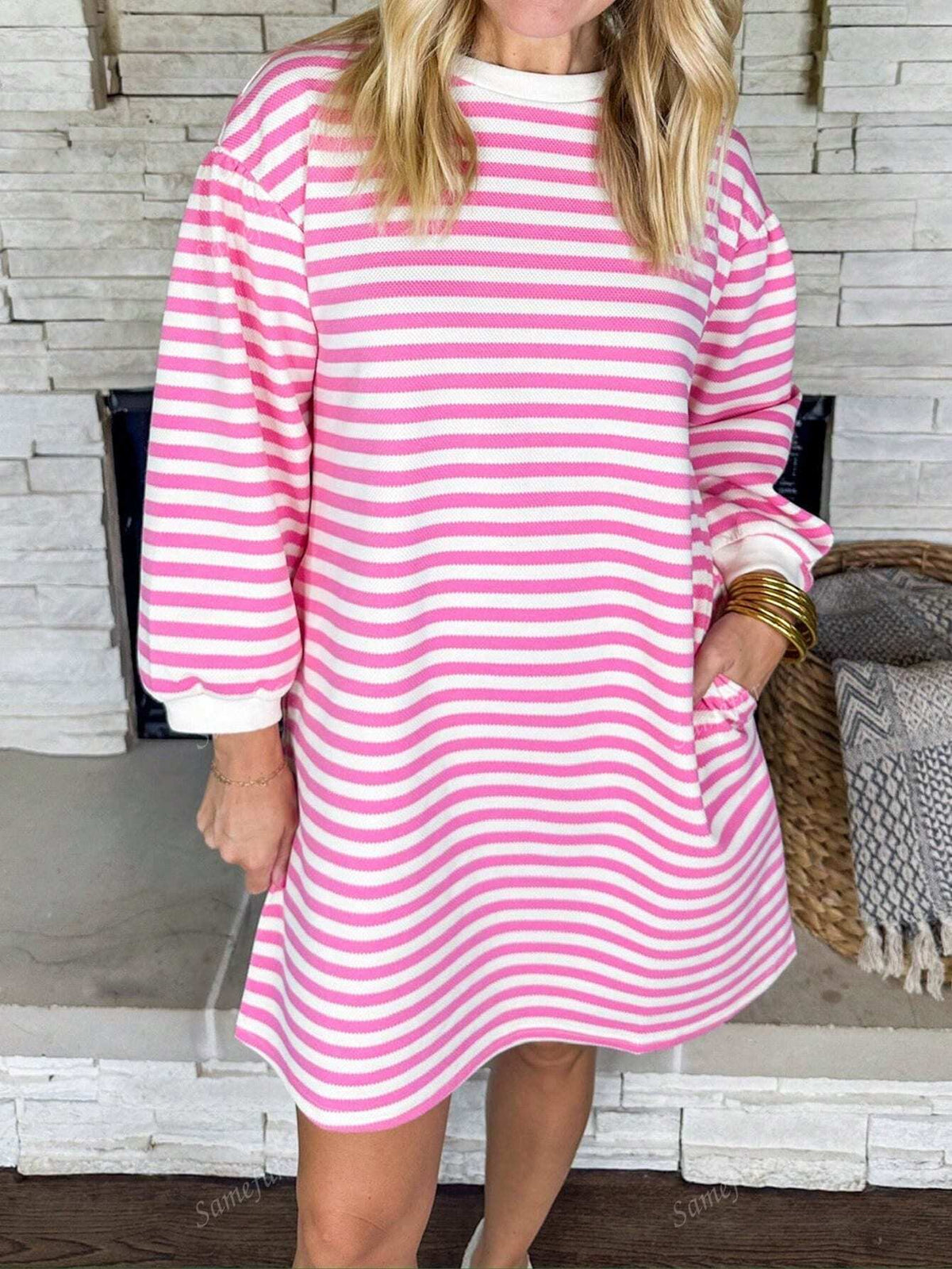 PINK STRIPE POCKETED SHIFT DRESS