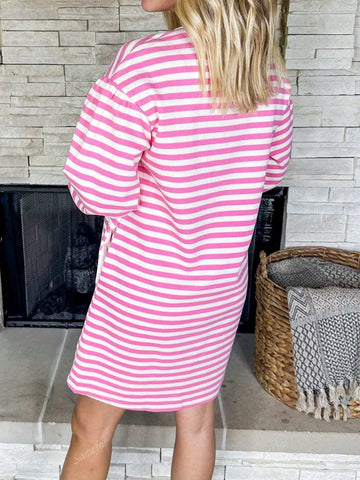 PINK STRIPE POCKETED SHIFT DRESS
