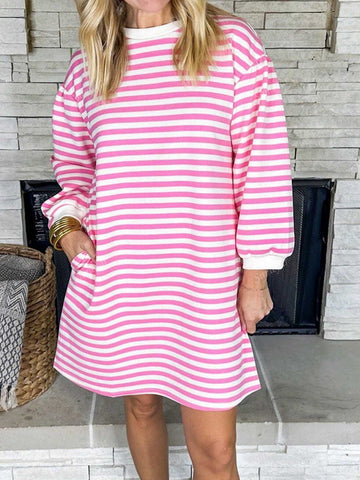 PINK STRIPE POCKETED SHIFT DRESS
