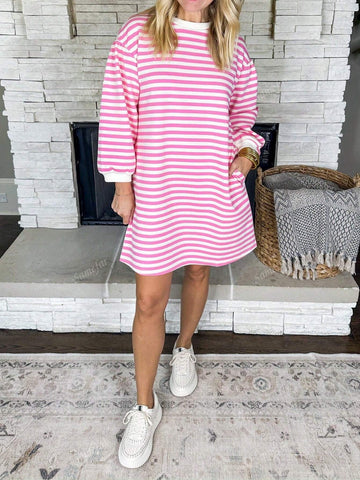 PINK STRIPE POCKETED SHIFT DRESS