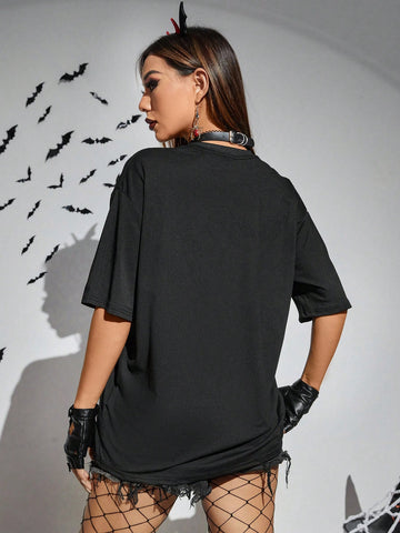 Halloween Print Drop Shoulder Tee