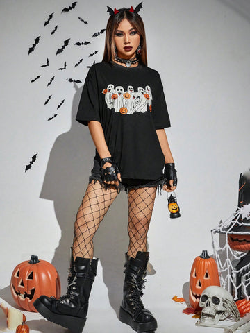 Halloween Print Drop Shoulder Tee