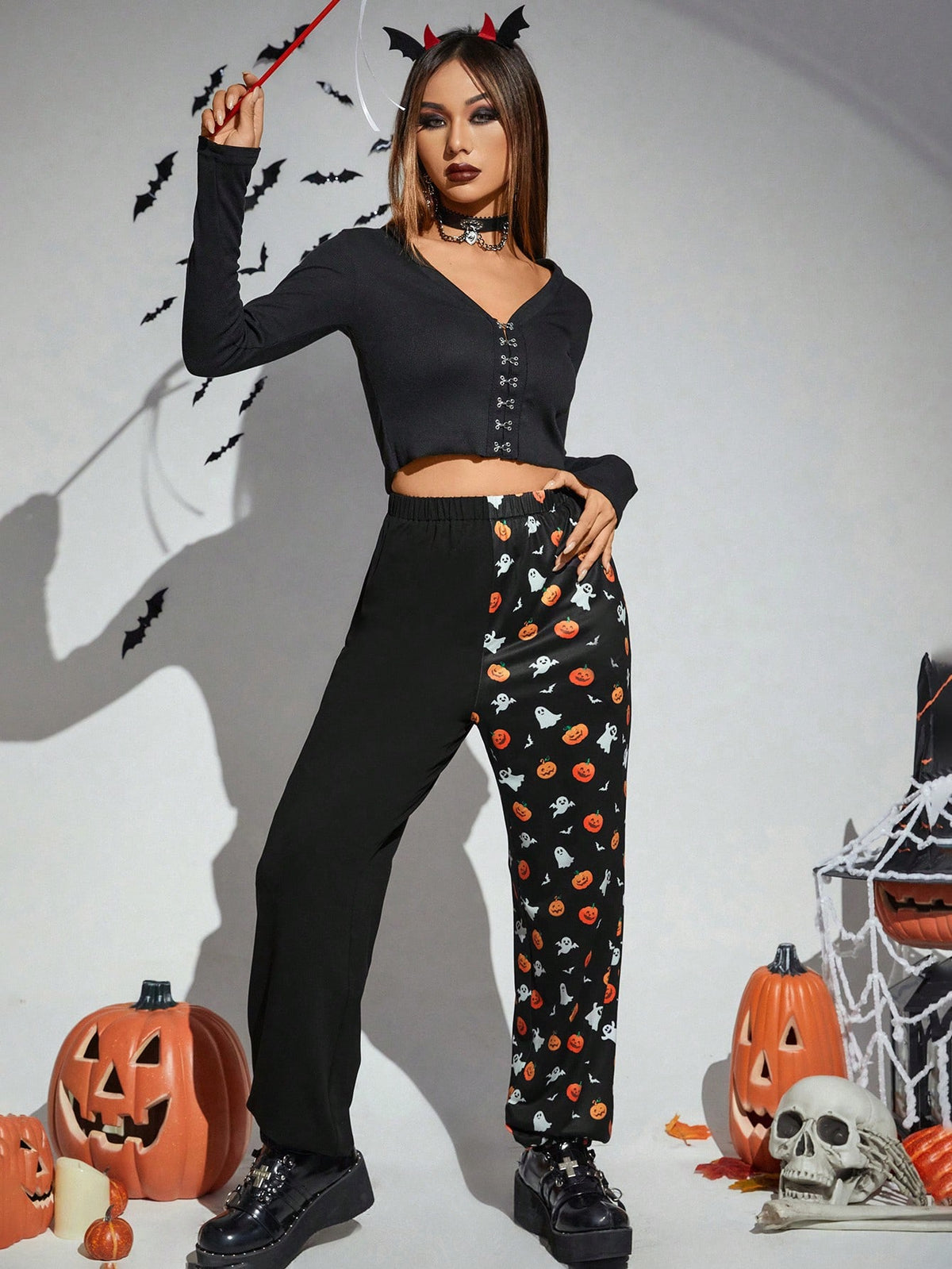 PUNK Halloween Print Jogger Pants