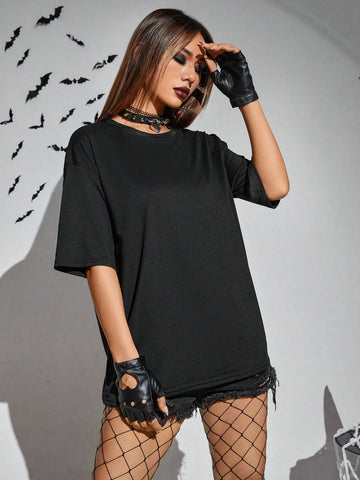 Halloween Slogan Graphic Drop Shoulder Tee