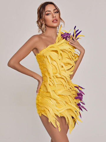 Paislee Asymmetric Feather Mini Dress