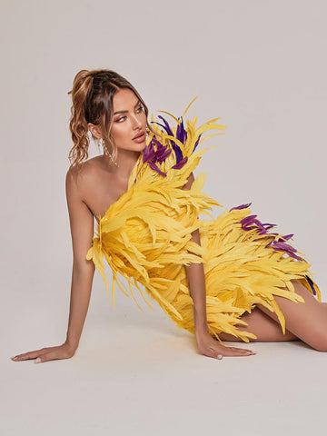 Paislee Asymmetric Feather Mini Dress
