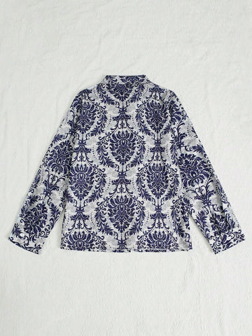 Paisley Print Long Sleeve Shirt - Women's Casual Lapel Button Front Shirt, Loose Fit, Soft Fabric, Spring/Autumn