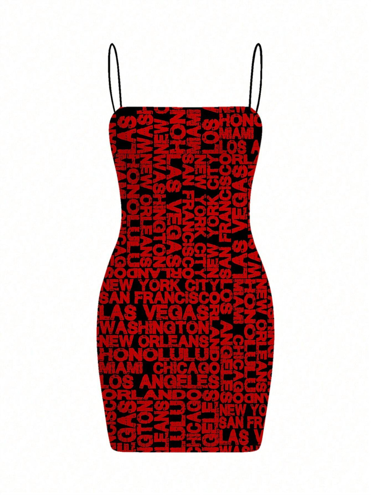 Pamile Women Letter Print Y2K Streetwear Spaghetti Strap Fitted Dress