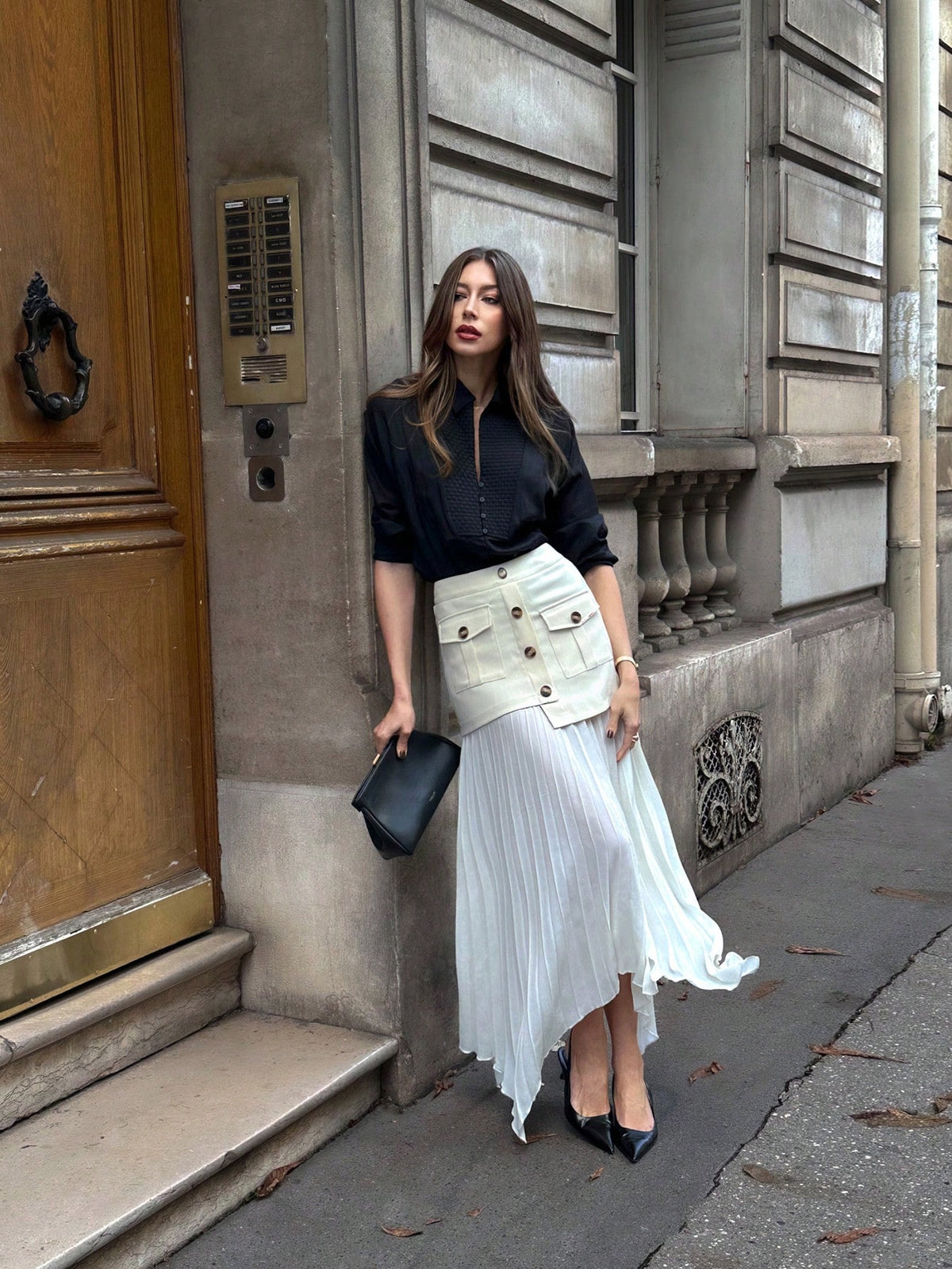 Pariaura Women's Casual Button-Front Pocket A-Line Skirt