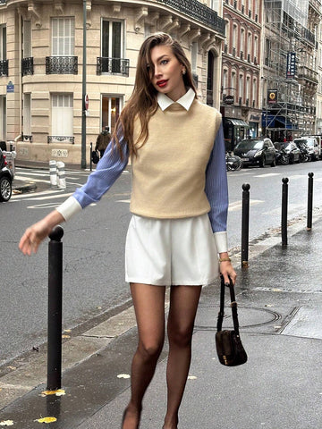 Pariaura Women's Elegant Basic Woven Straight Regular Shorts, Blogger Style, Autumn