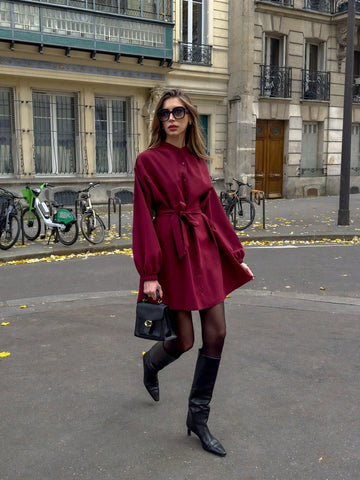 Pariaura Women's Solid Color Long Sleeve Single-Breasted Casual Short Dress