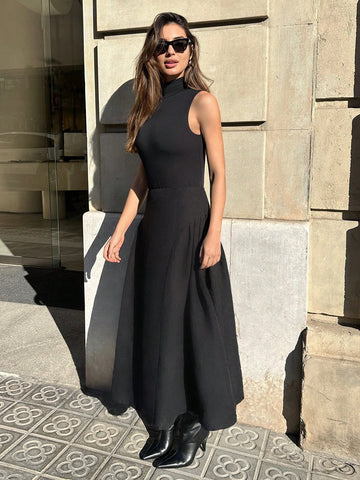 Pariaura Women's Solid Color Pleated Minimalist Skirt, Casual & Holiday