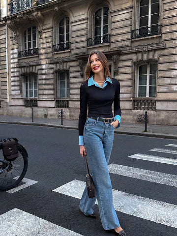 Women's Stripe Patchwork Casual Long Sleeve T-Shirt, Autumn/Winter