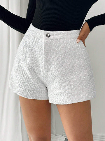 Pariaura Women's White Tweed Shorts, Elegant & Versatile
