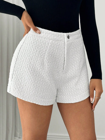 Pariaura Women's White Tweed Shorts, Elegant & Versatile