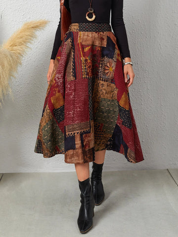 Patchwork High Waist Skirt