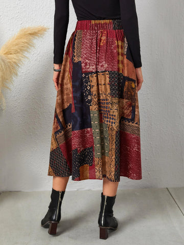 Patchwork High Waist Skirt