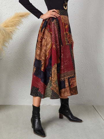 Patchwork High Waist Skirt