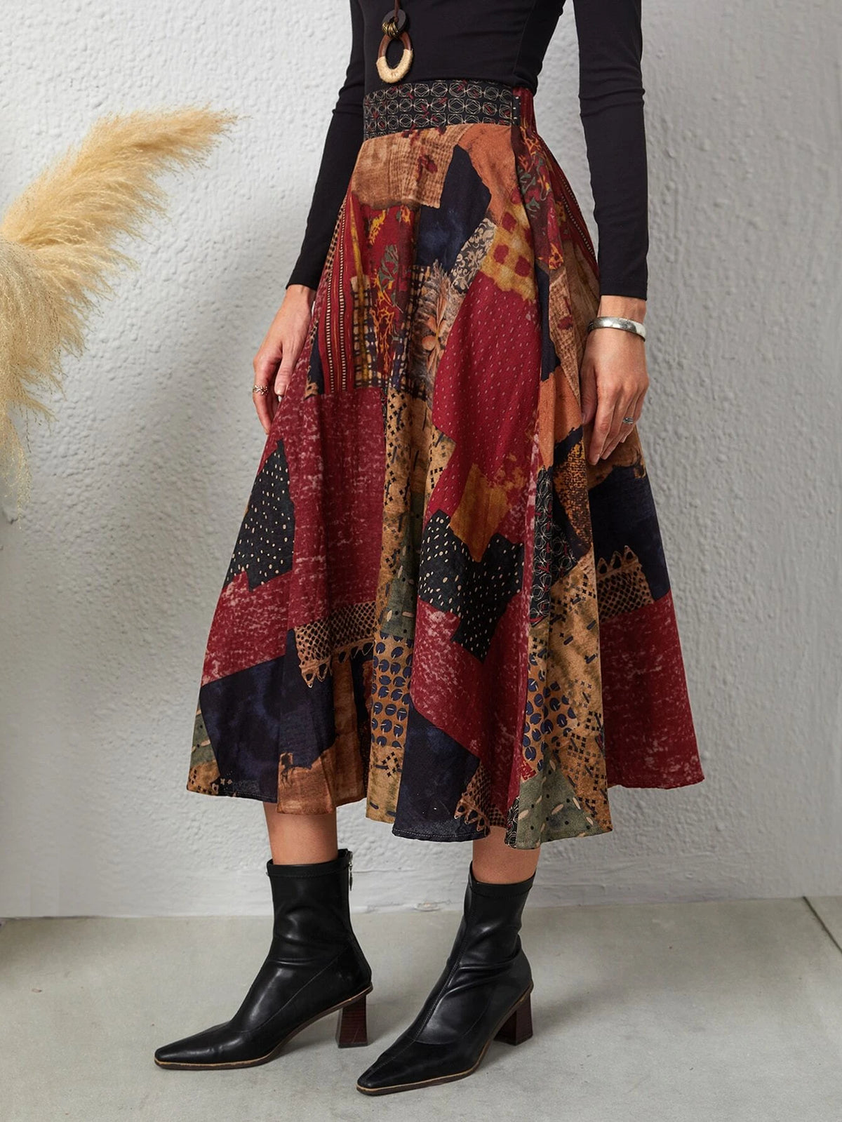 Patchwork High Waist Skirt