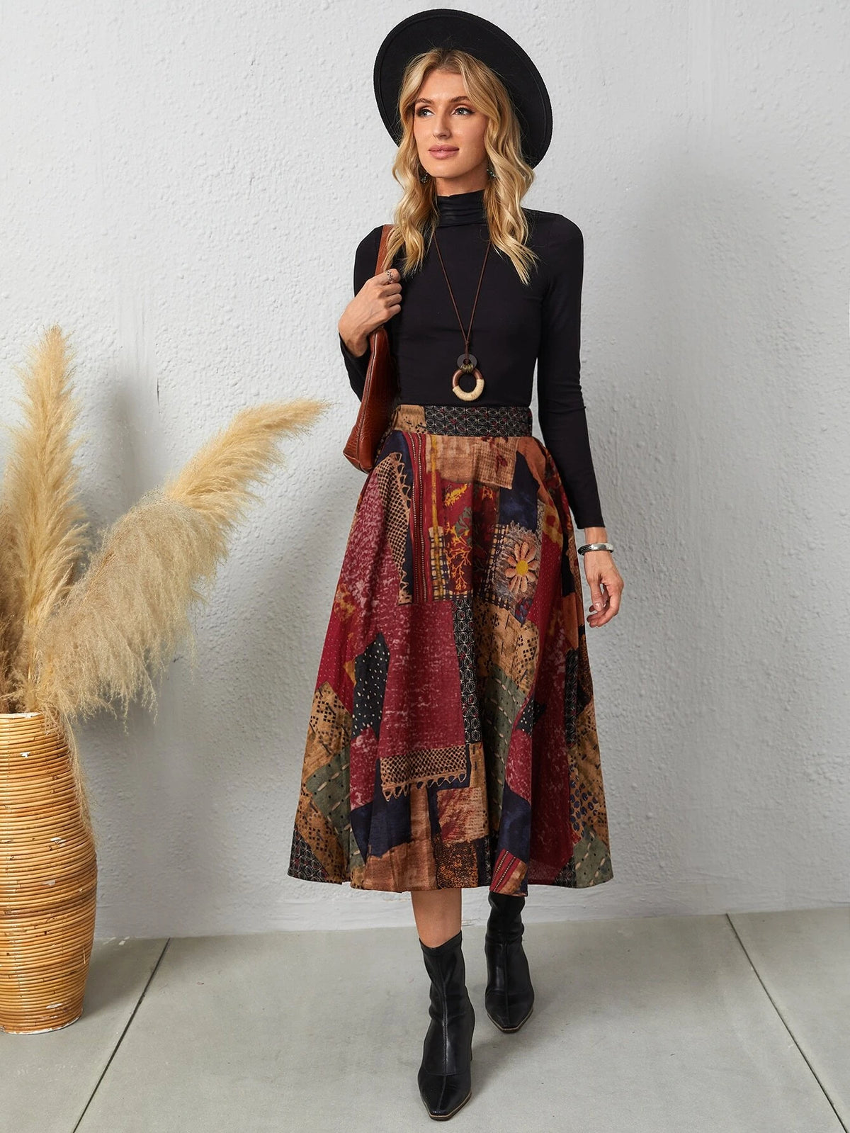 Patchwork High Waist Skirt