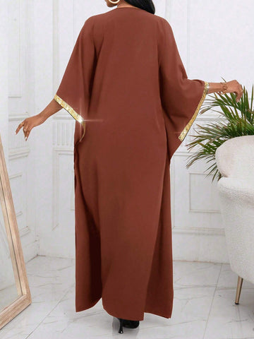 Patchwork Sequin V-Neck Loose Fit Maxi Dress