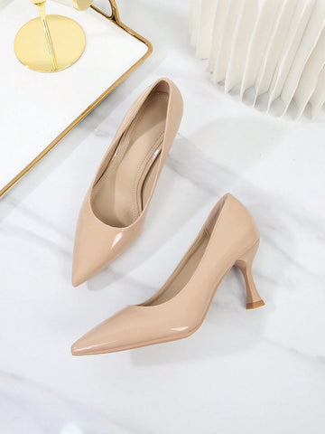 Patent Leather Pointed Toe High Heels With Thin Heels, Versatile Work Shoes For Women