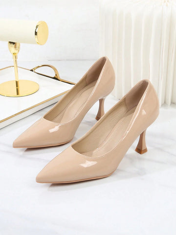 Patent Leather Pointed Toe High Heels With Thin Heels, Versatile Work Shoes For Women