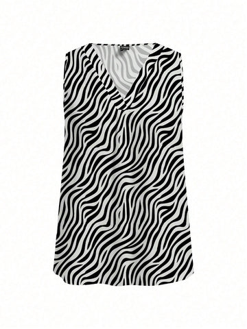 Women's Minimalist High-End Business Elegant Zebra Print Sleeveless Blouse