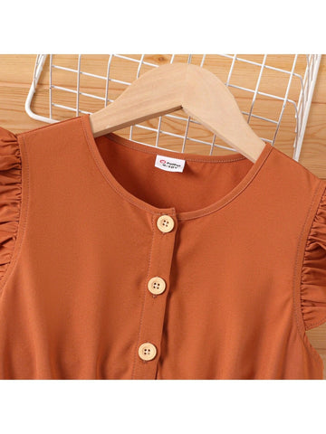 Patpat Kid Girl Ruffled Floral Print Splice Belted Flutter-Sleeve Dress