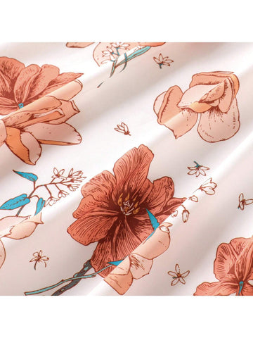 Patpat Kid Girl Ruffled Floral Print Splice Belted Flutter-Sleeve Dress