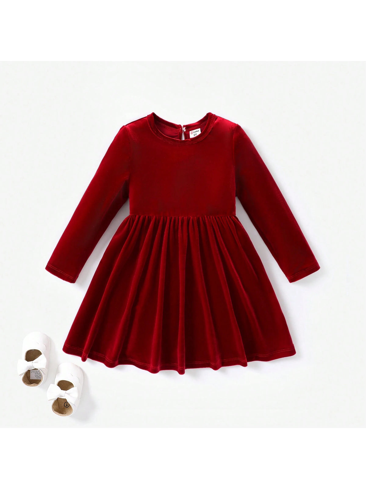 Patpat Sweet Young Girl Solid Color Velvet Material Dress Set