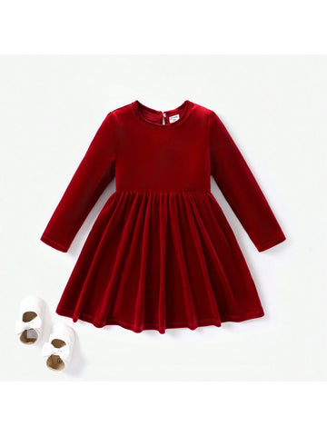Patpat Sweet Young Girl Solid Color Velvet Material Dress Set