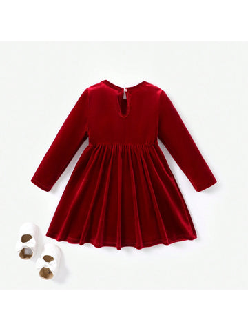 Patpat Sweet Young Girl Solid Color Velvet Material Dress Set