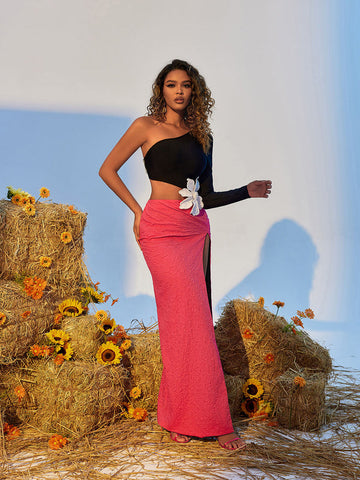 Patsy Flower Pearl Cutout Jacquard Bandage Dress