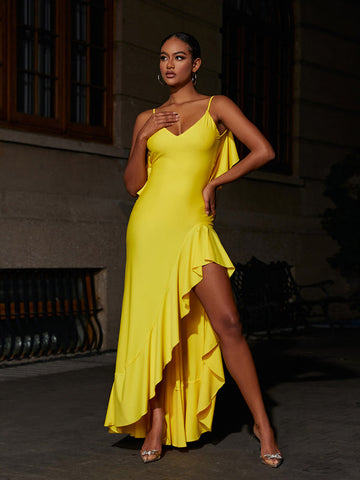 Petal Backless Maxi Dress In Yellow