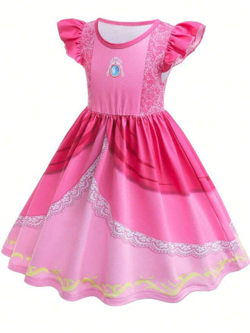 Pink Peach Princess Dress For Girls Kids Summer Clothes Holiday Party Costumes 3-8 Years Children's Birthday Dress