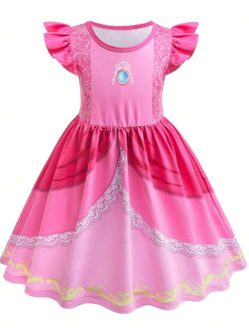 Pink Peach Princess Dress For Girls Kids Summer Clothes Holiday Party Costumes 3-8 Years Children's Birthday Dress