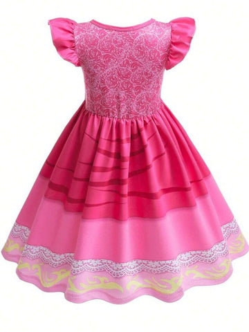 Pink Peach Princess Dress For Girls Kids Summer Clothes Holiday Party Costumes 3-8 Years Children's Birthday Dress