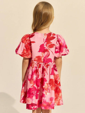 Young Girls Elegant Pink Floral Dress, Spring/Summer