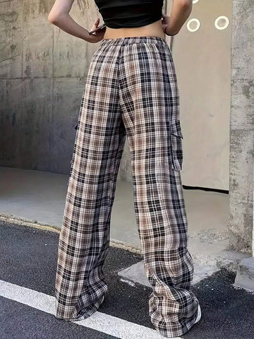 Plaid Drawstring Waist Loose Sweatpants