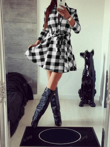 Plaid Long Sleeve Casual Dress, Spring/Autumn