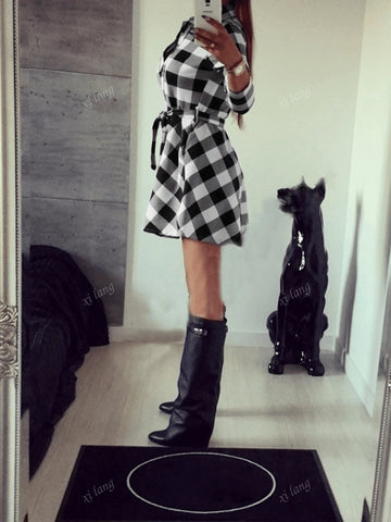Plaid Long Sleeve Casual Dress, Spring/Autumn