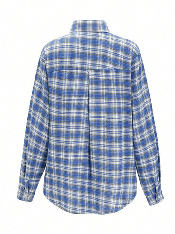 Plaid Print Pocket Patched Button Front Shirt
