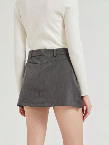 Plain Color High Waist A-Line Mini Skirt, Suitable For Casual And Work Wear