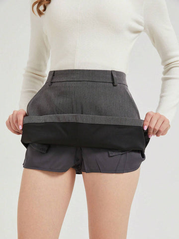 Plain Color High Waist A-Line Mini Skirt, Suitable For Casual And Work Wear