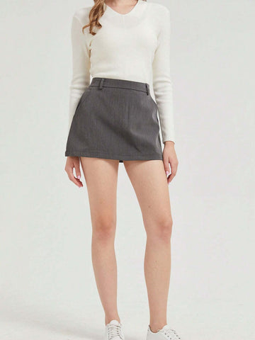 Plain Color High Waist A-Line Mini Skirt, Suitable For Casual And Work Wear