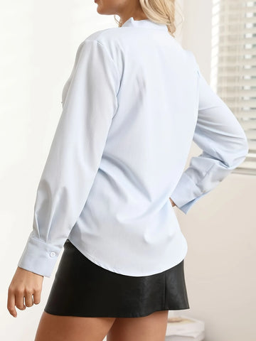 Plain Front Tie Long Sleeve Minimalist Top, Casual Daily Wear