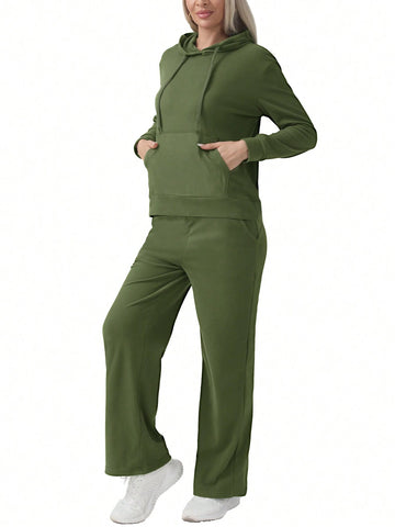 Plain Hooded Sweatshirt And Loose Fit Sports Set